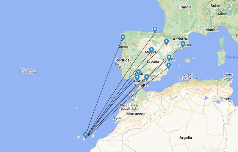 conexiones desde la Península a Gran Canaria